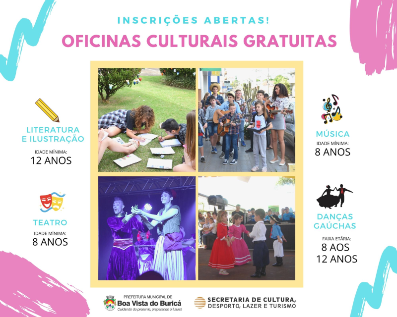 INSCRIÇÕES ABERTAS PARA OFICINAS CULTURAIS GRATUITAS